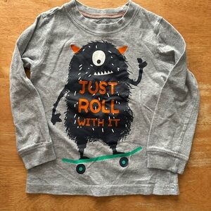 Carter's Gray and Orange Long Sleeve Tee with Monster Graphic
